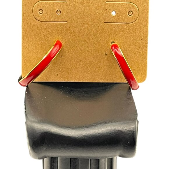 **Red and Gold Tone Enamel C Hoop Earrings - Picture 2 of 10